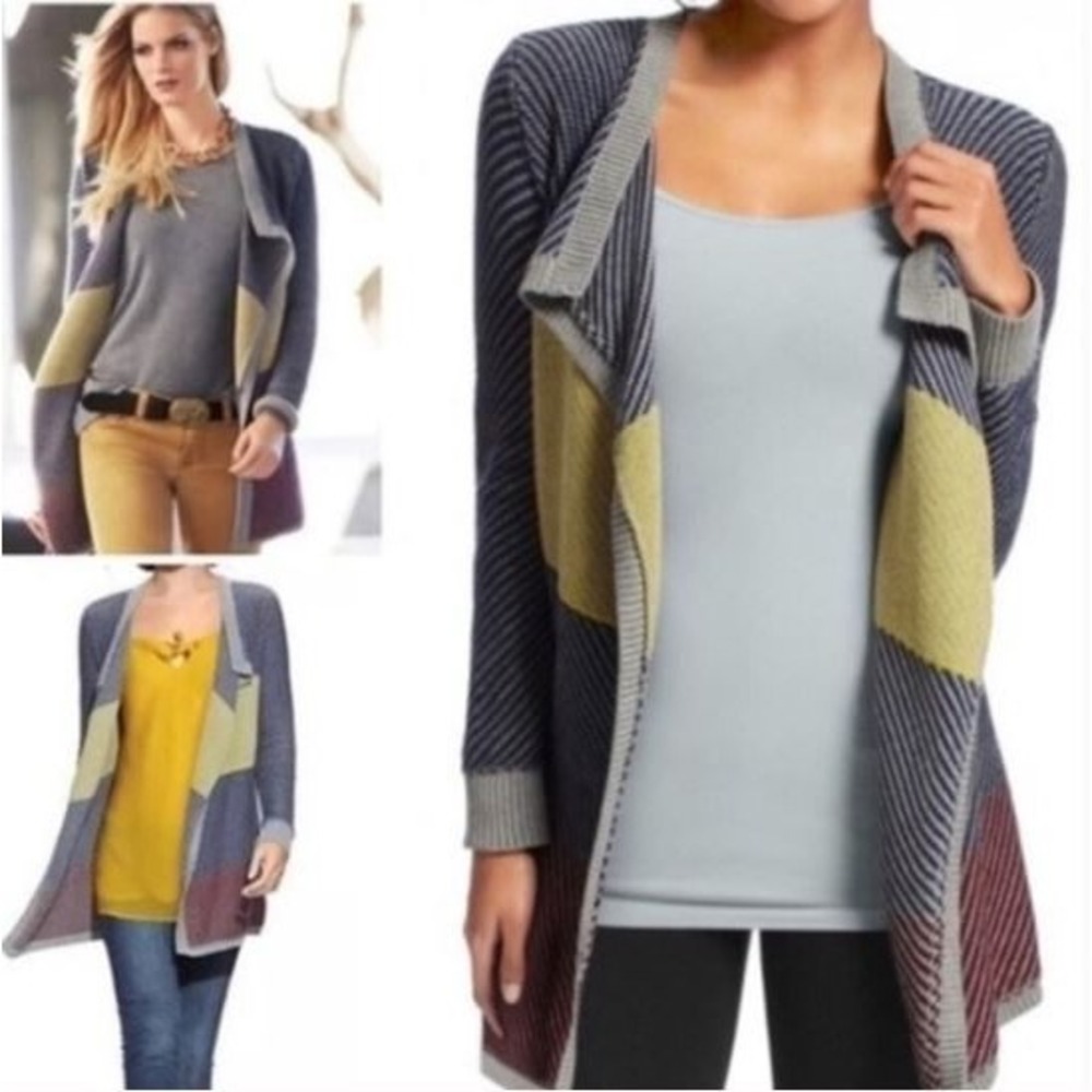 Cabi 467 Cardigan Sweater‎ M Long Sleeve Draped Waterfall Blanket Colorblock